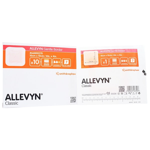 Allevyn Gentle Border Silicone Gel Adhesive with Border Silicone Foam Dressing, 4 x 4 Inch, Sterile, 100PK 66800270 - main